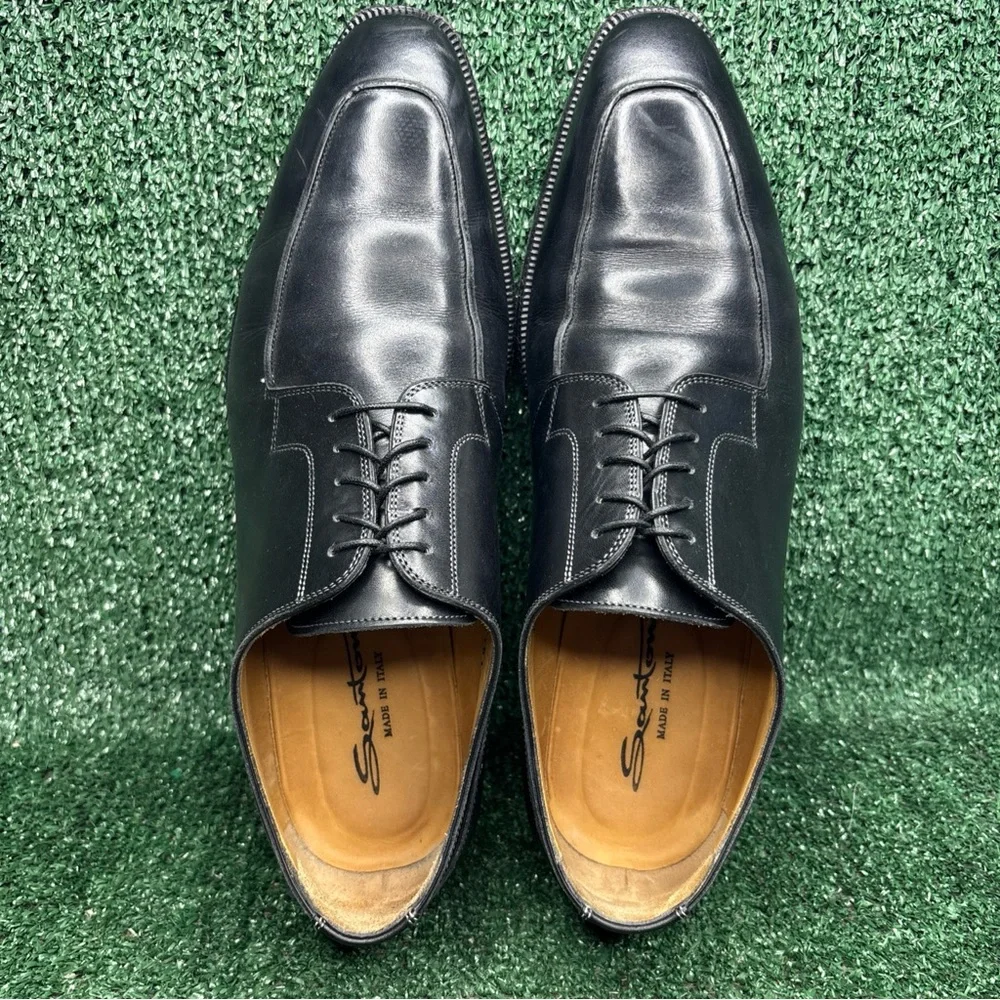 Santoni Men's‎ US Sz 12.5 EE Black Leather Derby Shoes Made In Italy MSRP $1000+
